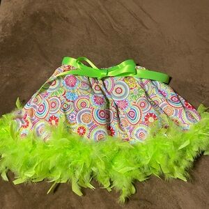 Bright Floral neon Girls Skirt with Lime Feather Trim size 6